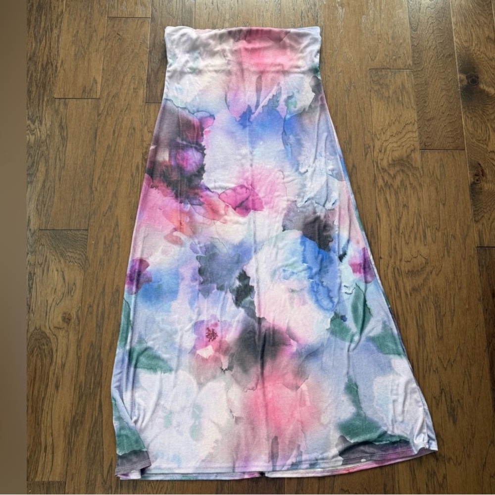 ASOS Watercolor Print Bandeau Maxi/Midi Dress - Picture 5 of 5